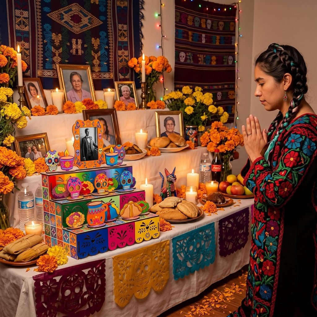 Geelin Dia De Los Muertos Ofrenda Altar Wooden Shadow Box, Traditional