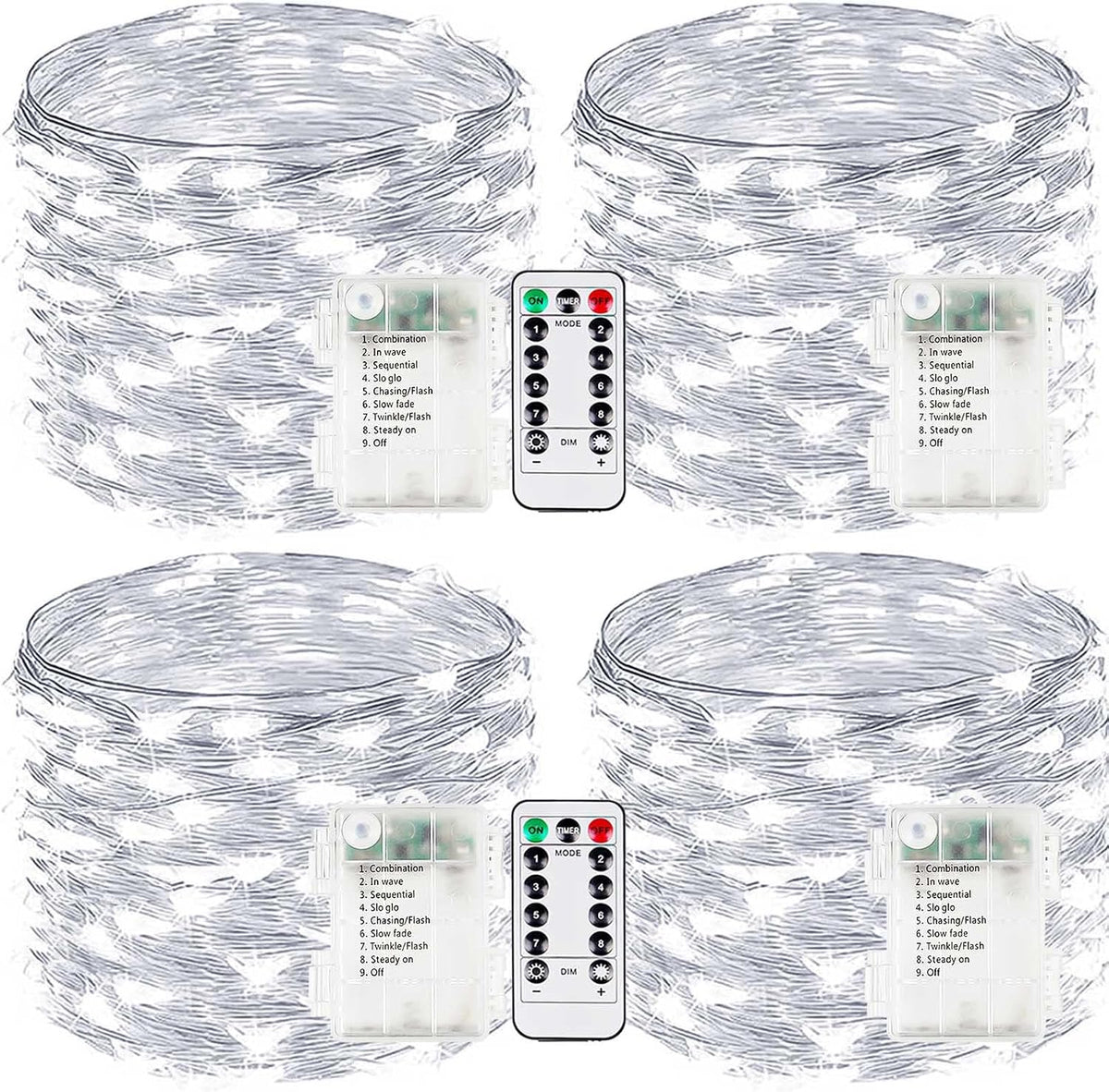 4 Pack Fairy Lights Battery Operated Battery String Light Remote Cool White