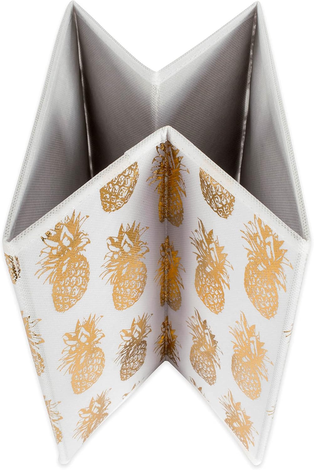 DII Non Woven Polyester Storage Bin, Metallic Pineapple, White & Gold, Small Set of 4