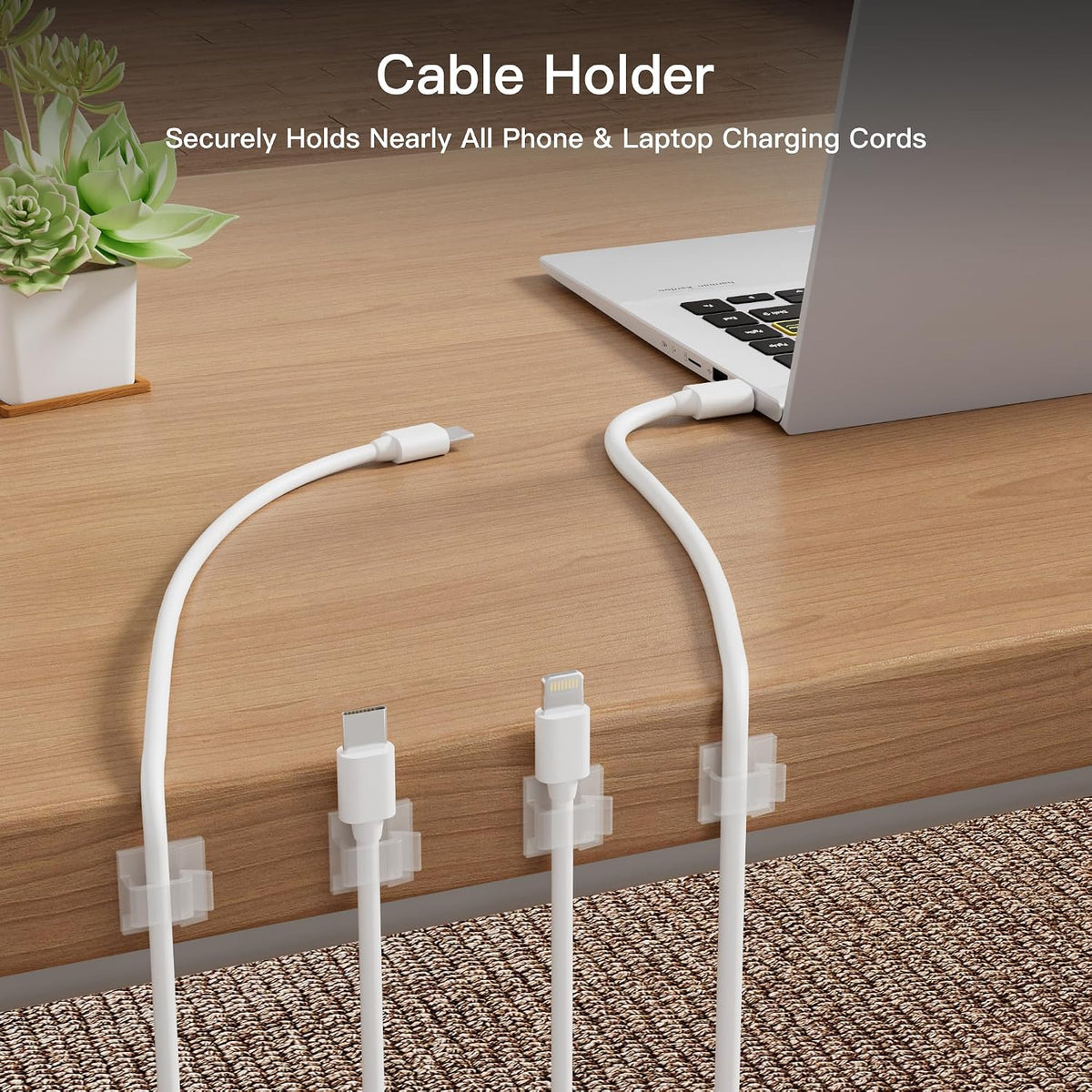 30 Pcs Adhesive Cable Clips for Cord Management Under Desk Nightstand Phone PC Charger Plug Speaker TV Cord Holder Keeper Hook Wall Wire Organizer Car Dash Cam Ethernet Christmas Light (Clear, Small)