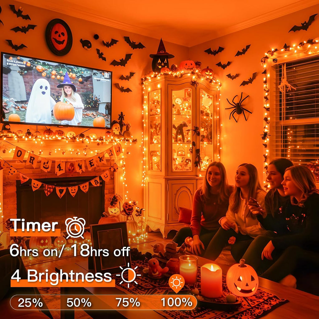 suddus Orange Halloween Lights Outdoor with Remote, 66ft 200 LED Connectable Waterproof String Lights Plug in, Dimmable Clear Wire Fairy Lights for Fall, Thanksgiving, Dorm, Party, Garden, Porch Decor