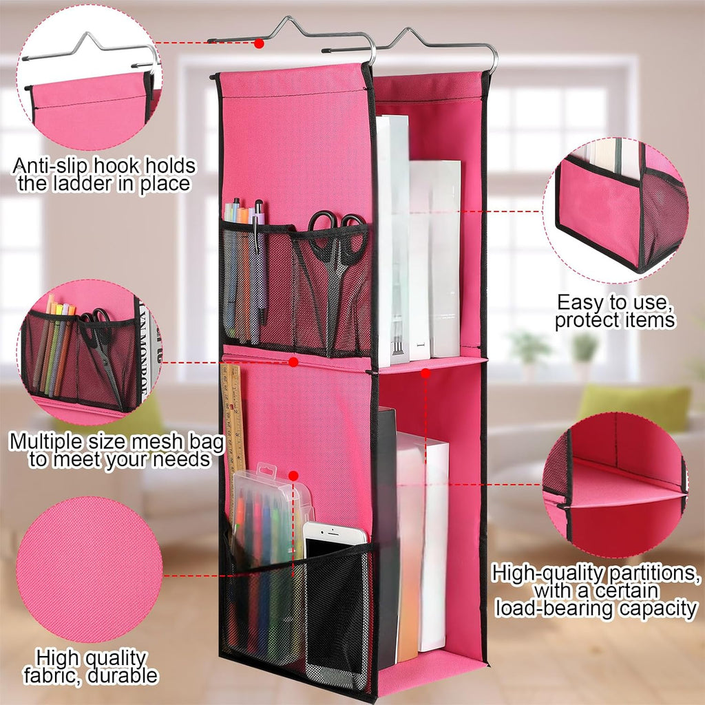 1 PC Hanging Locker Organizer 2 Layer Shelves, Rose Red