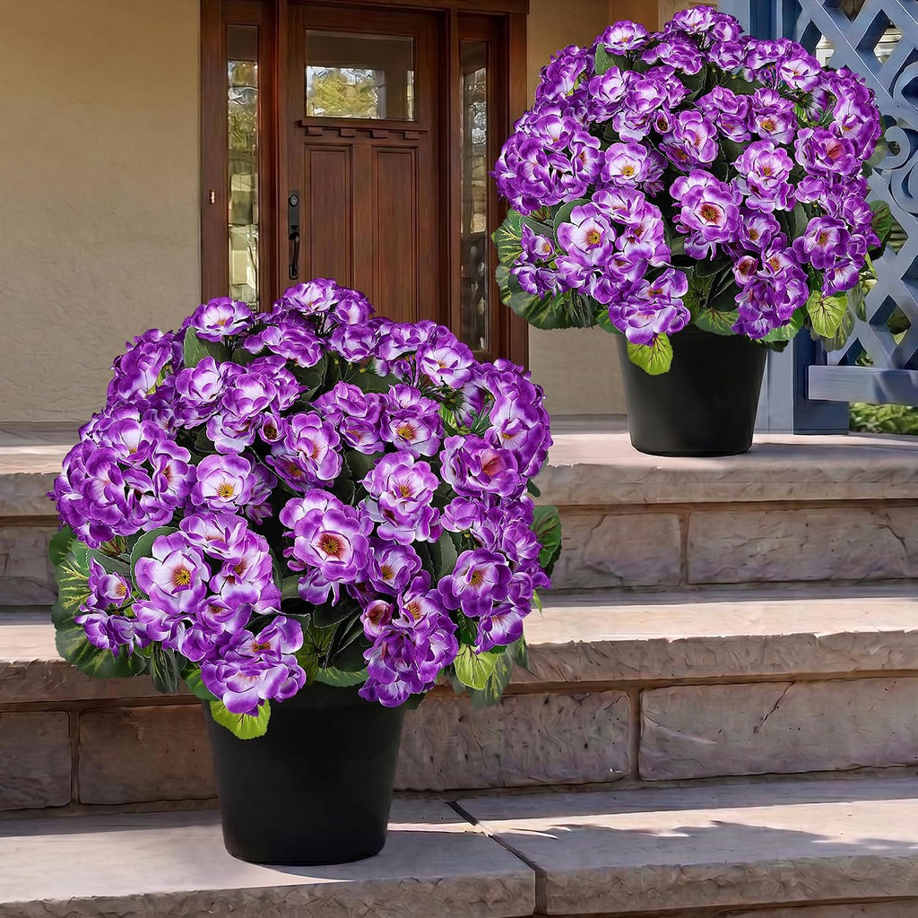 2 Pcs Artificial Flowers Potted for Outdoor, Pre-Made, Purple