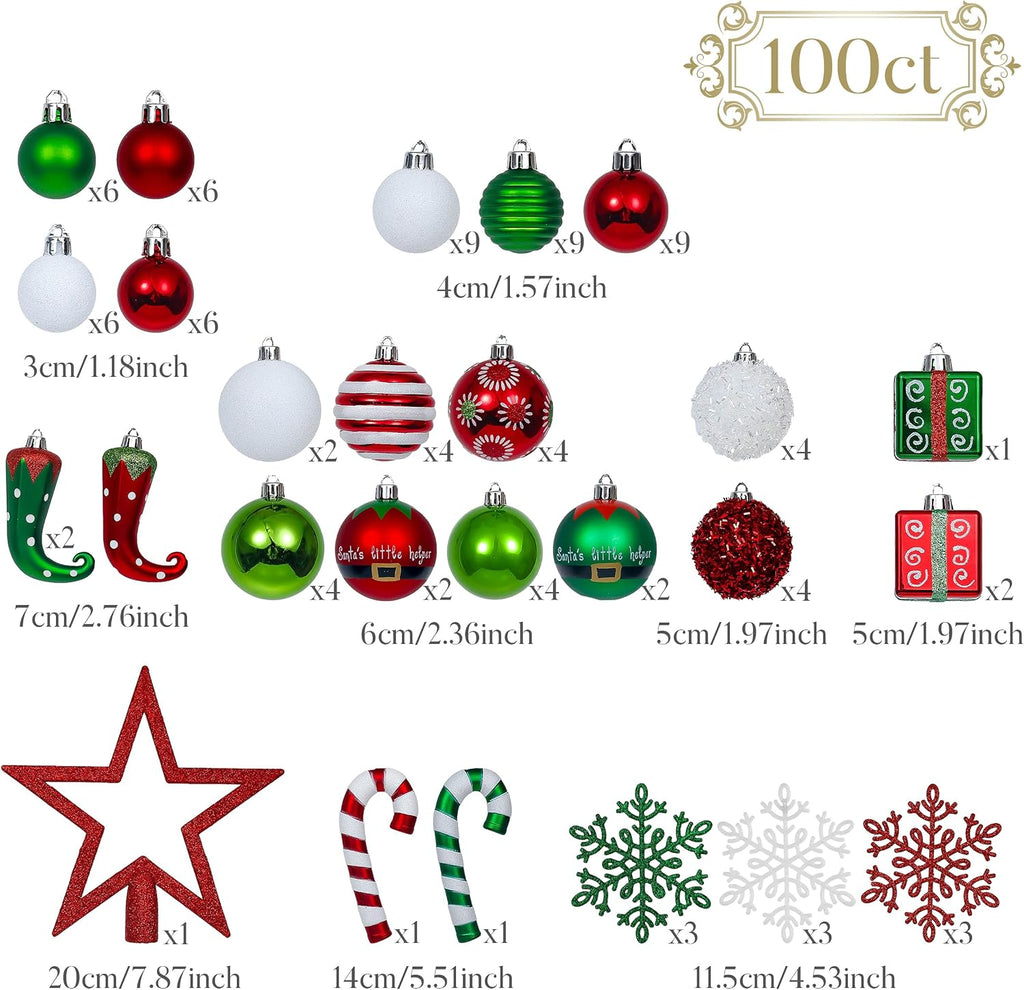 Valery Madelyn 100ct Christmas Ball Ornaments Tree Decorations Set