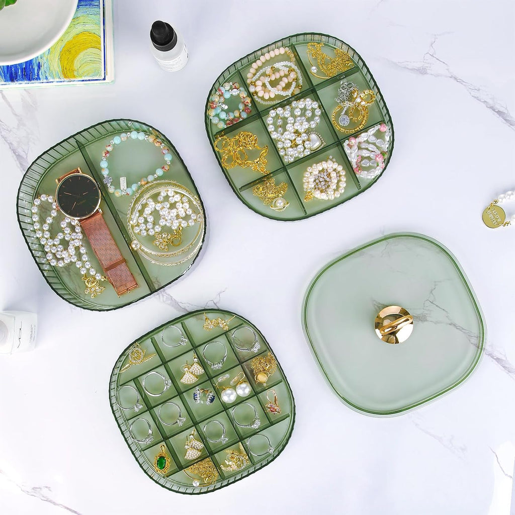 LETURE 3-Layer Acrylic Jewelry Organizer Box for Stud Earrings, Rings, Necklaces, Bracelets, Claw Clip Organizer, Small Bead Storage Containers for Crafts (Green)