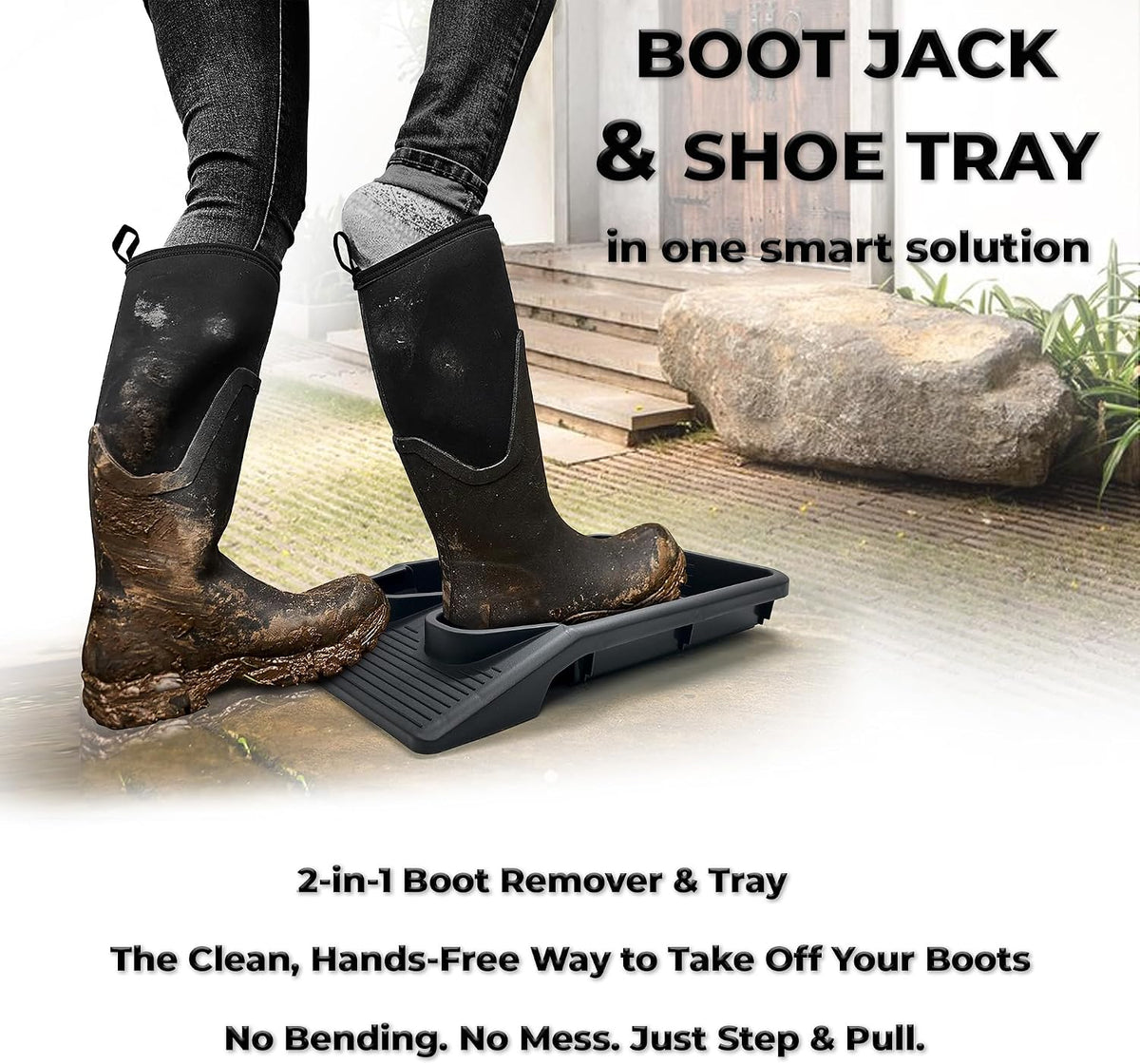 Boot Jack Tray for 1 Pair – Heavy Duty Shoe Remover and Mud Mat – No Bend Shoe Puller, Waterproof Boot Tray for Entryway Indoor Outdoor Use