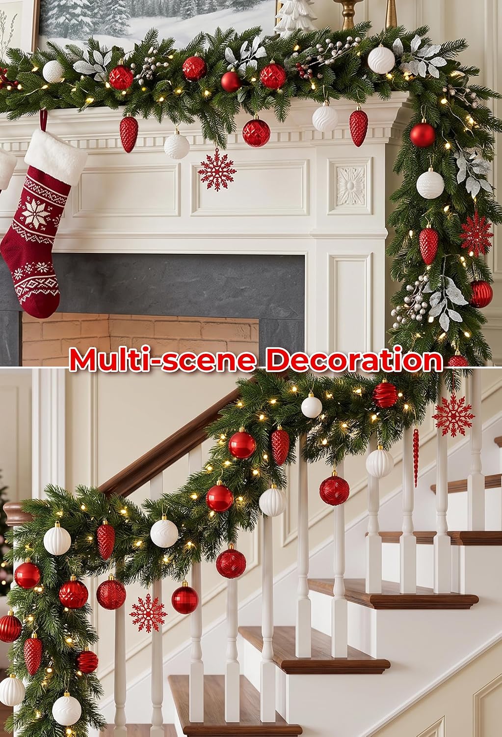 Brightown 100Pcs Christmas Tree Decorations Ornaments Set, Red and White