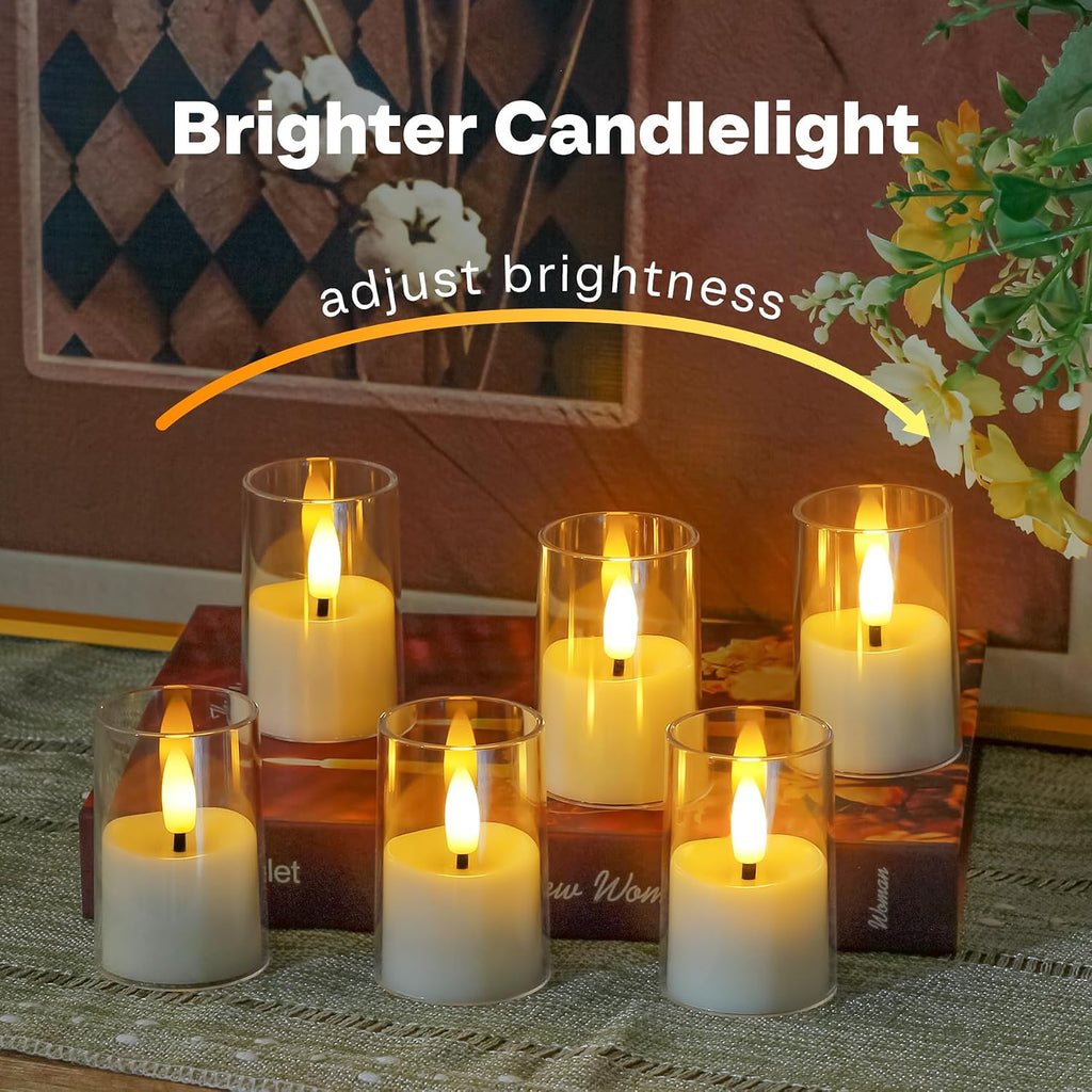 Yeelida 8pcs Battery Operated 1.7" x2.5" Clear Acrylic Remote LED Tea Lights, Flameless 2/4/6/8h Timer Fake Ivory Bulk Votive Candles with Batteries, Flickering Warm Light Pure Plastic Tealights