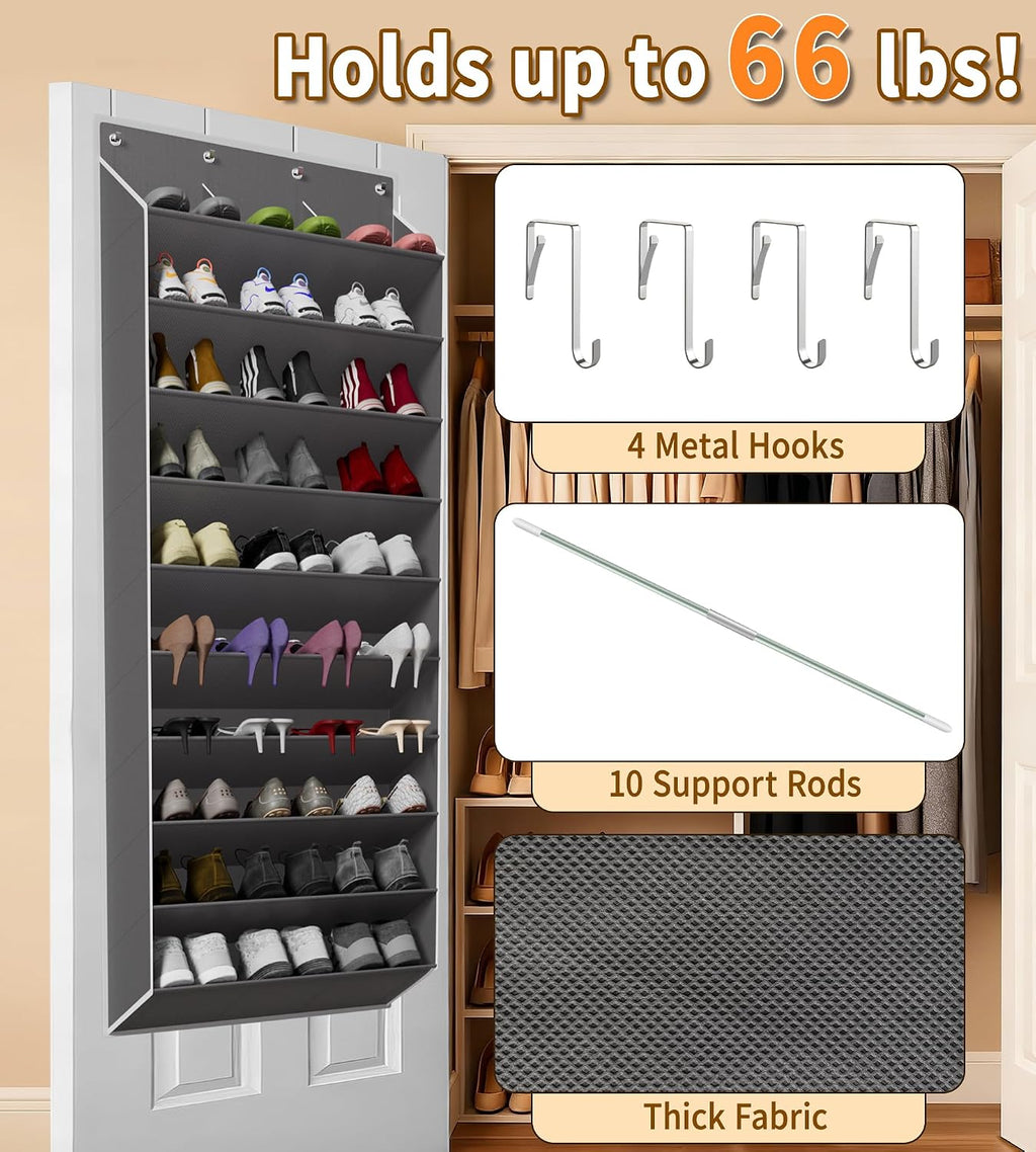 TAHAVICE Over the Door Shoe Organizer, Hanging Shoe Organizer with 30 Pairs