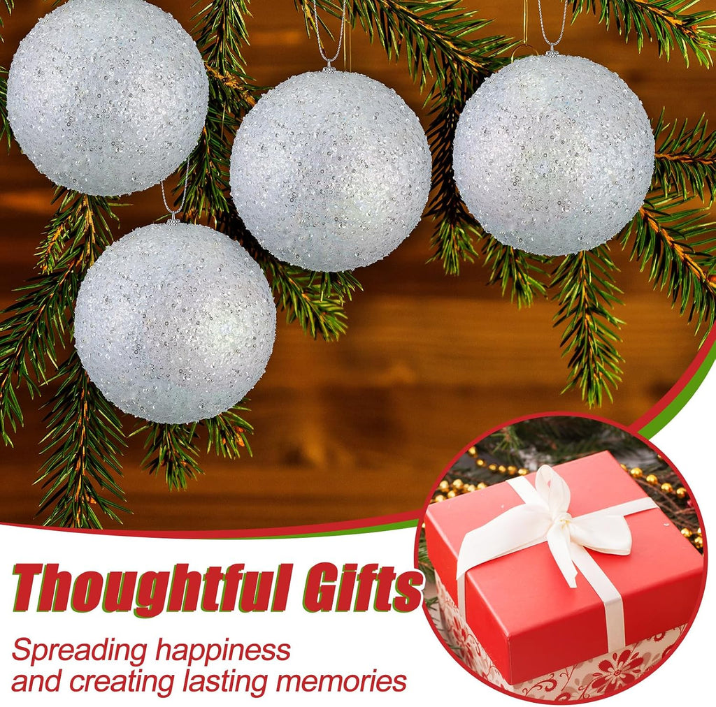Wettarn 12 Pieces Sparkling White Large 6" Christmas Balls Ornaments