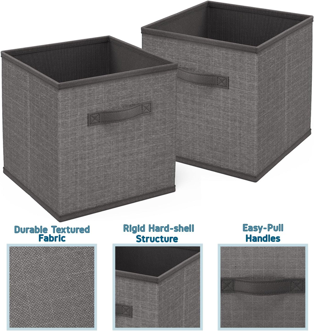 Nestl Cube Storage Bins, Foldable 6 Cube Storage Organizer Bins, Fabric Storage Cubes, Storage Basket with Handles, Grey Closet Storage Bins, 11-Inch Cube Storage Bins for Bedroom, Playroom and More
