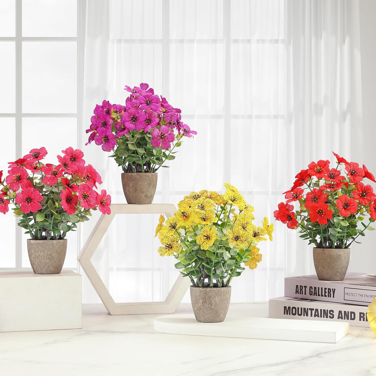 4 Pack Small Fake Plants Potted Artificial Plants Artificial Flowers Potted