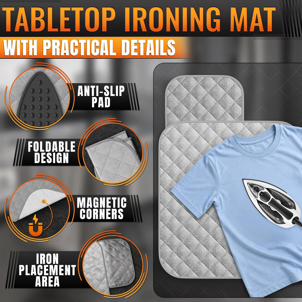3-in-1 Ironing Mat for Table Top, 28.9" x 21.3", Magnetic Edges
