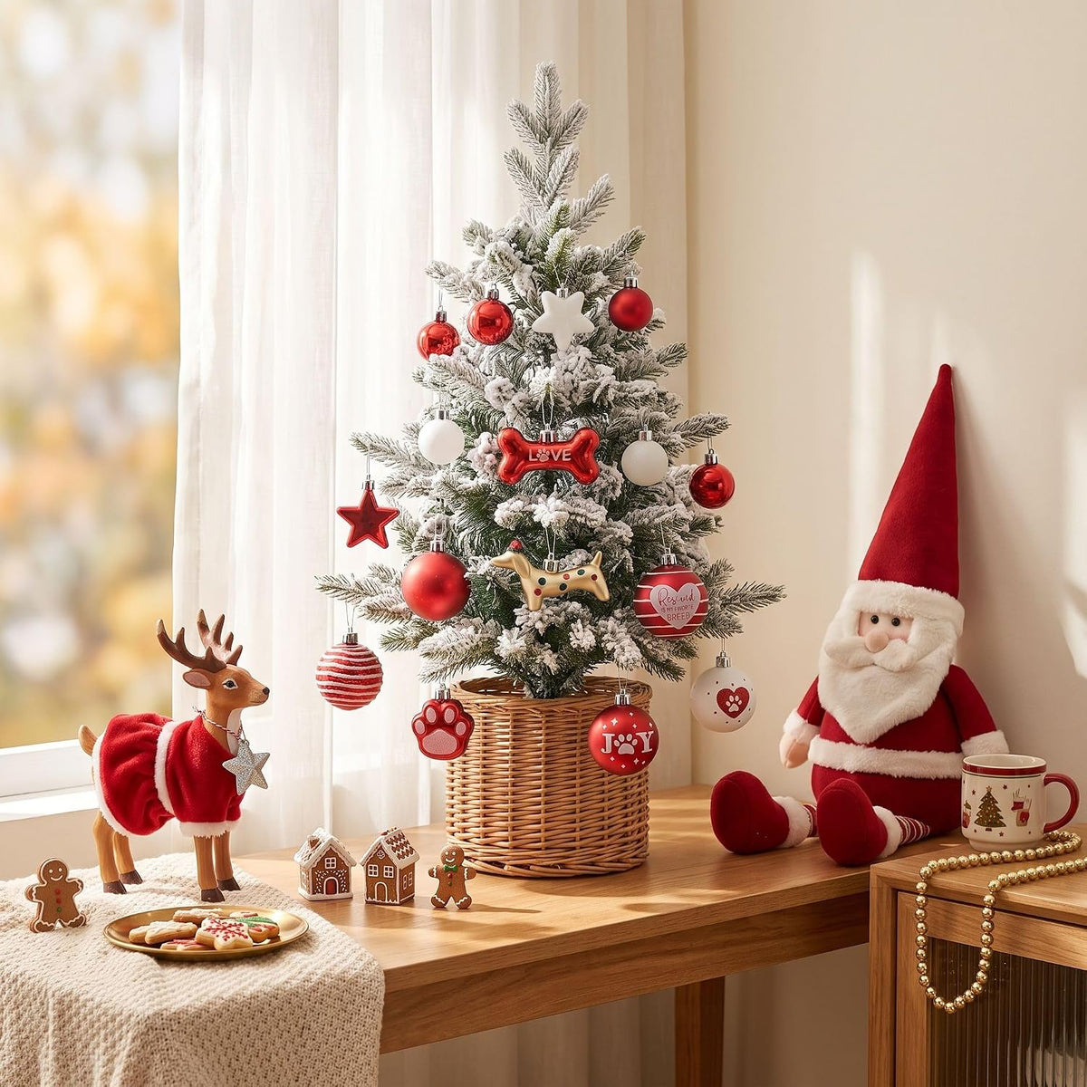 DecobyHannah 42ct Red White Christmas Ornaments Set Tree Dog Decorations