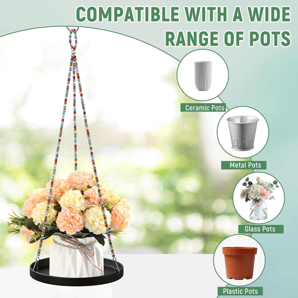2-Pack Modern Boho Macrame Plant Hanger, 10/11 Inch Metal Hanging Planter Holder for Indoor and Outdoor Home Garden Decor, Black Hanging Plant Shelf for Window, Wall, and Ceiling. (American, 10/11)