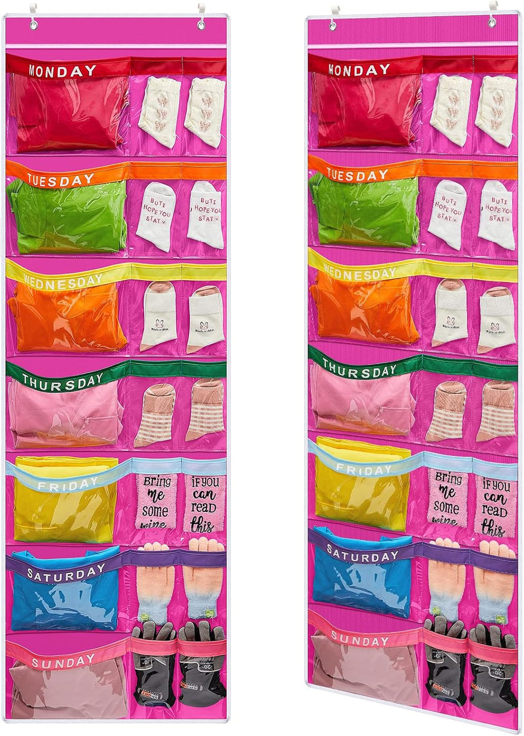 Oudain 2 Pcs Weekly Kids Clothes Organizer Large 21 Pockets 7-shelf, Purple