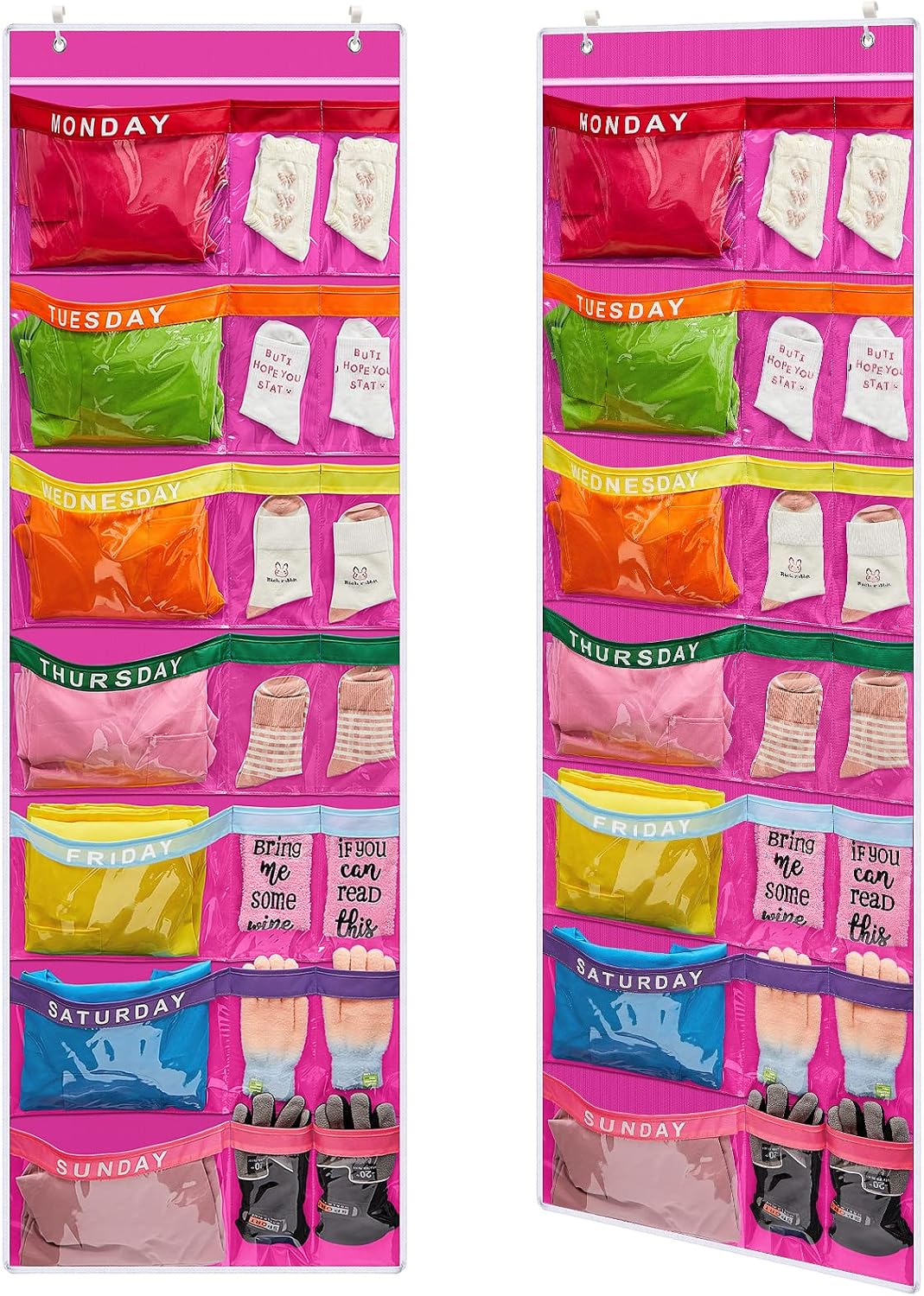Oudain 2 Pcs Weekly Kids Clothes Organizer Large 21 Pockets 7-shelf, Purple