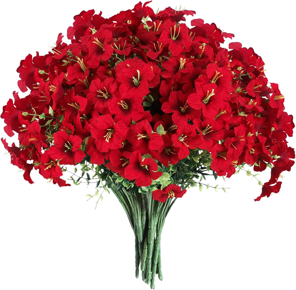 10pcs UV Resistant Faux Petunia Outdoor Flowers,Wine Red
