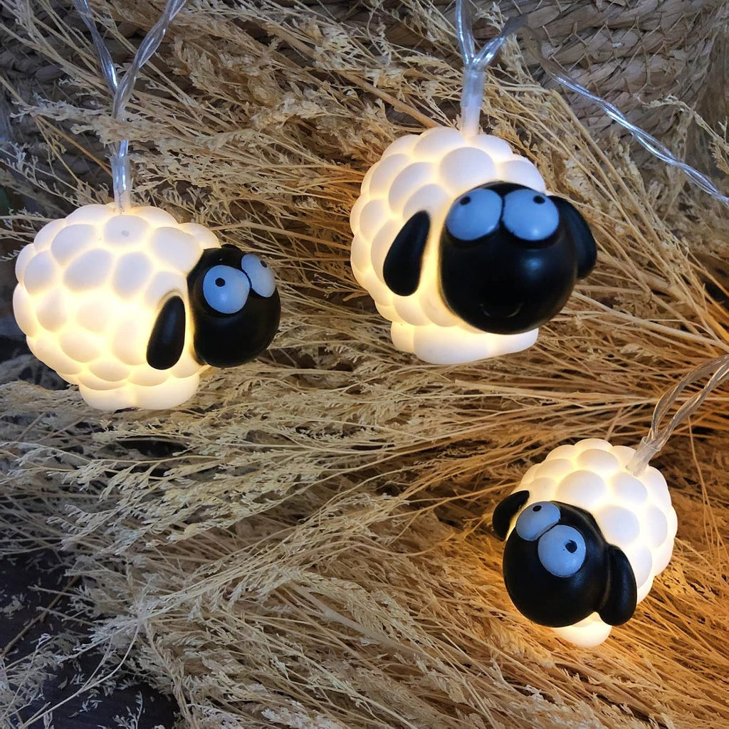 Cute Painted Sheep Night Light LED Sheep Ornaments String Lights Black Sheep Fairy Light Battery Powered Indoor Outdoor Party Decor Night Light (10LED, Black Sheep)