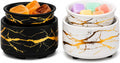 PALANCHY Wax Warmer Set of 2 Black & White Glazed Ceramic with Gold Accents