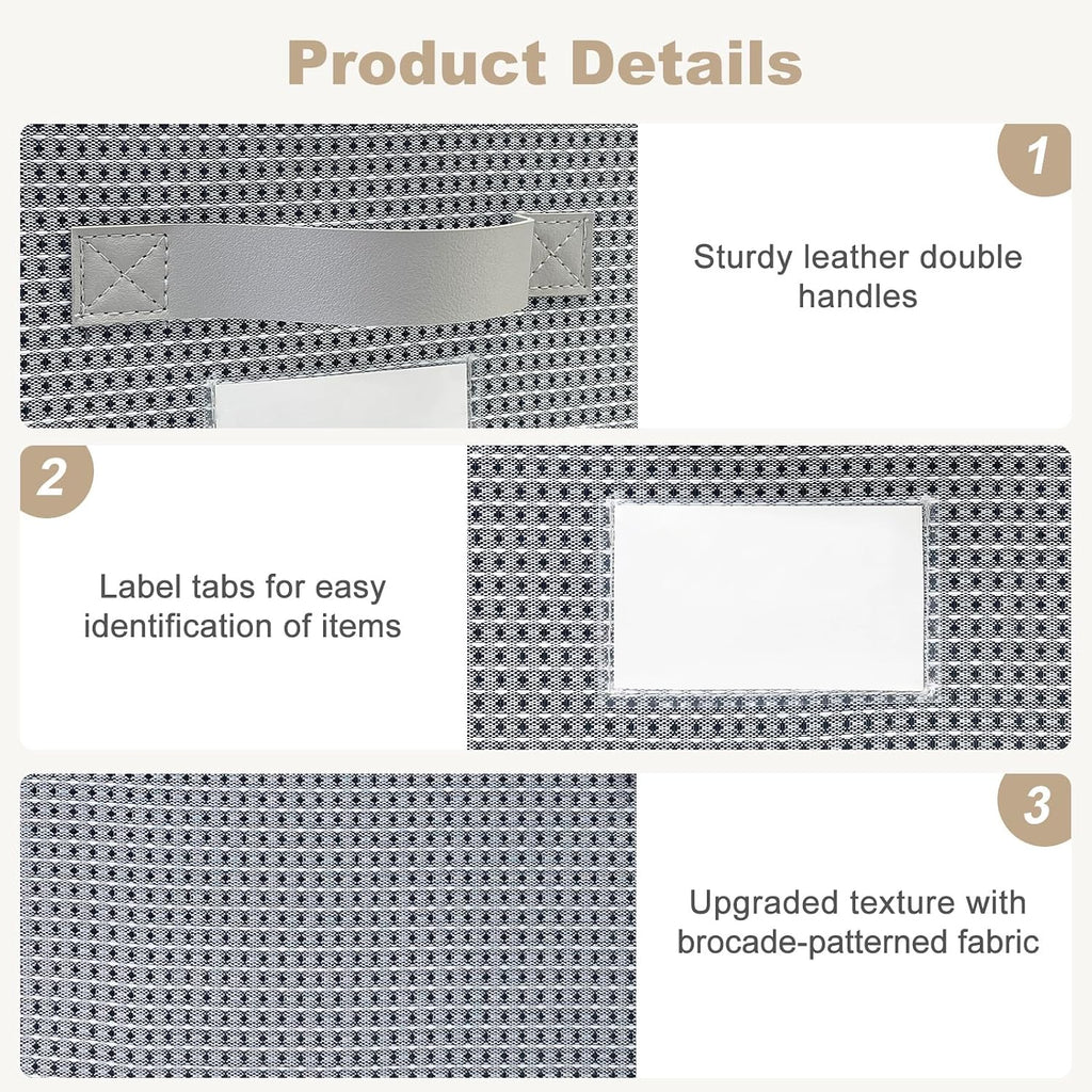11 inch Woven Fabric Bins, Storage Baskets, Storage Cubes with Reinforced Handles, Organizer Bins for Closet Shelves, Foldable (4, Gray)