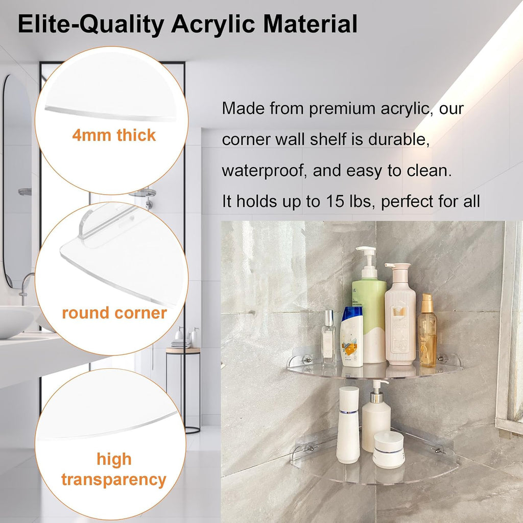 Adhesive Acrylic Corner Shower Caddy 2 Pcs