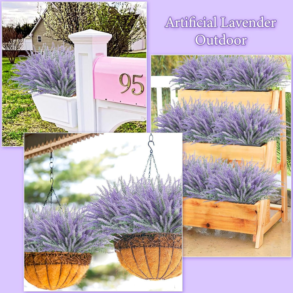 obbsie 30 Bundles Artificial Lavender Outdoor, 14.5" UV Resistant Faux Plants Outdoor Greenery Stems No Fade Plastic Fake Flowers for Window Garden Office Patio Porch Decor