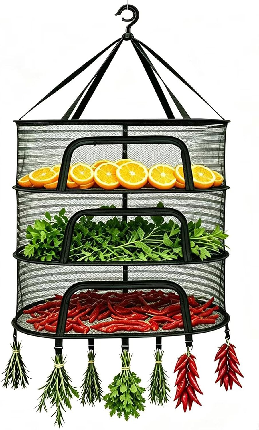 Herb Drying Rack 3-Tier Hanging mesh Dry Rack Foldable with 8 Clips