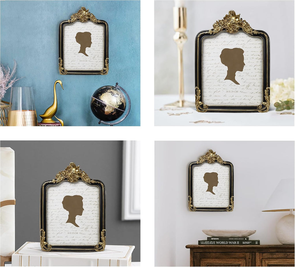 AELS 8x10 Inch Vintage Picture Frame, Elegant Antique Photo Frames with Glass Front, Photo Display, Tabletop Wall Hanging, Gift Ideas, Black and Golden