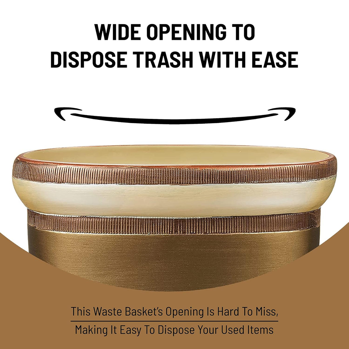 Zahari Home Decorative Trash Can for Bathroom, Office & Bedroom - 2.1 Gallons Stylish & Small Trash Can for Dorms, Desktop & Restroom - Chic Waste Basket for Compact Spaces, Contempo