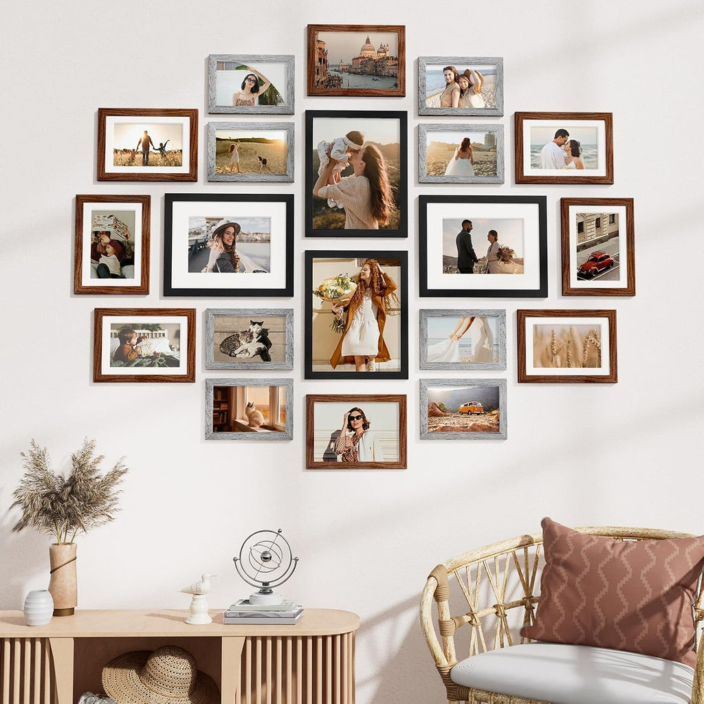 Vittanly 20 Pack Gallery Wall Frame Set, Black, Walnut Brown, Grey