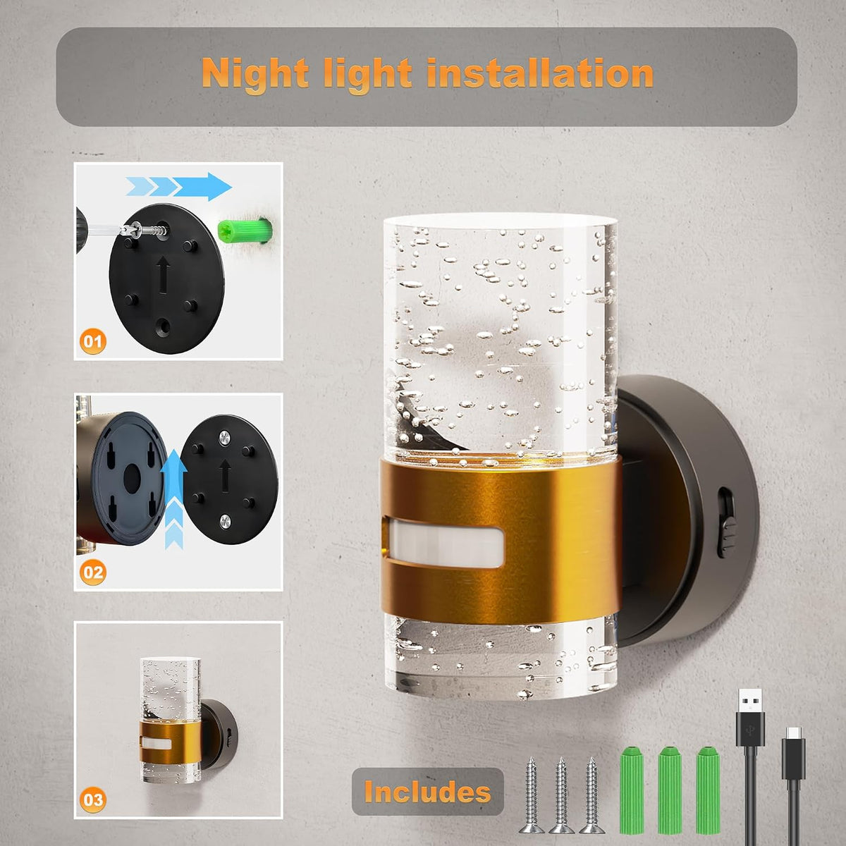 JandCase Motion Sensor Night Light, Wireless Rechargeable Night Light
