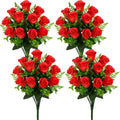 Artificial Rose Flowers Bouquet Realistic Silk Rose Fake Flowers for Wedding Home Centerpieces Party Cemetery Grave Decoration (4 Bouquets, Red)