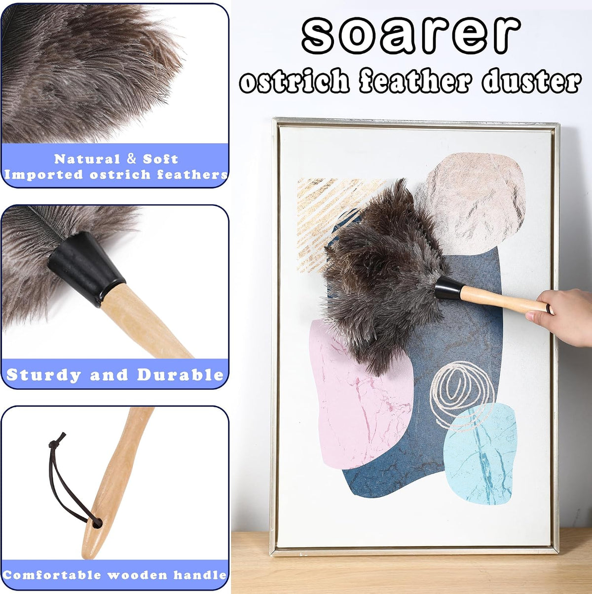 Soarer Ostrich Feather Duster for Cleaning,2Pcs Brush Kit,14inch Handle