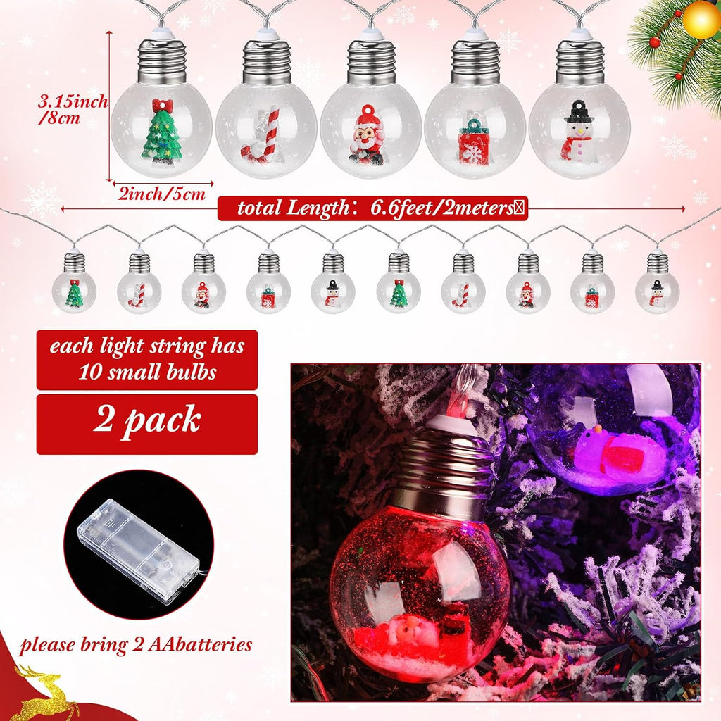 Aurelema 2 Pcs Christmas Bulb String Lights Snow Globe Lamp, Colorful Light