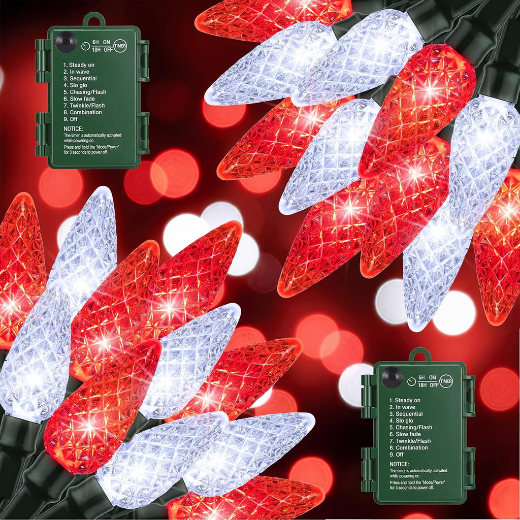 Brightown 2 Pack Battery Operated Christmas Lights 16.5FT Red & White