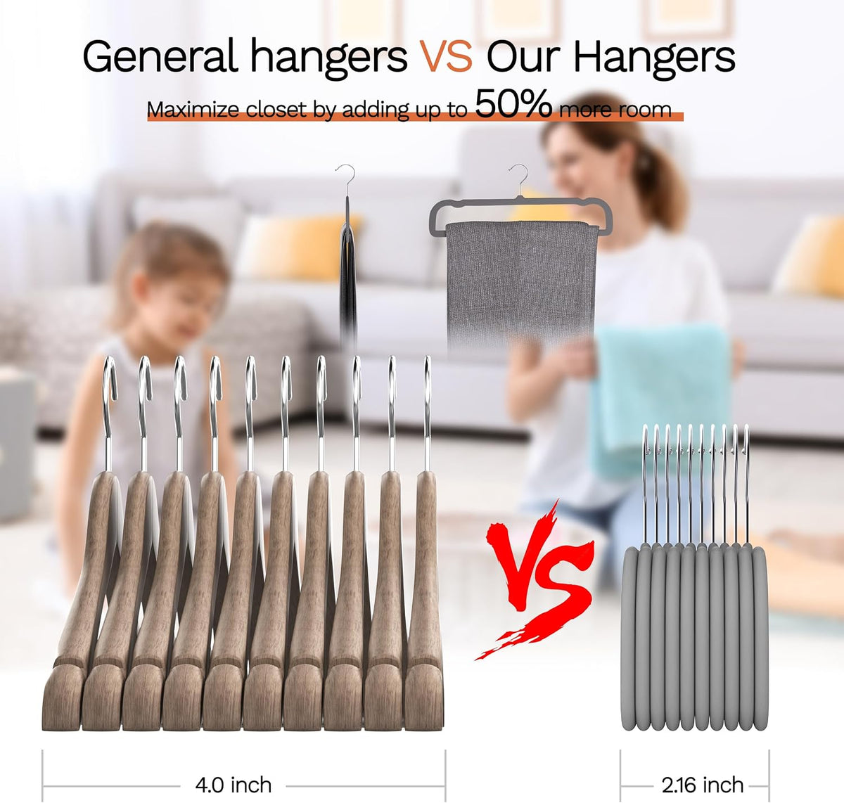 Small Size Gray Velvet Hangers 60 Pack, Slim Space Saving Pants Hangers for Closet Organizer, Rotating Hook, Non Slip Clothes Felt Hanger for Pants, Tank Top, Camisoles, Kids' Clothes
