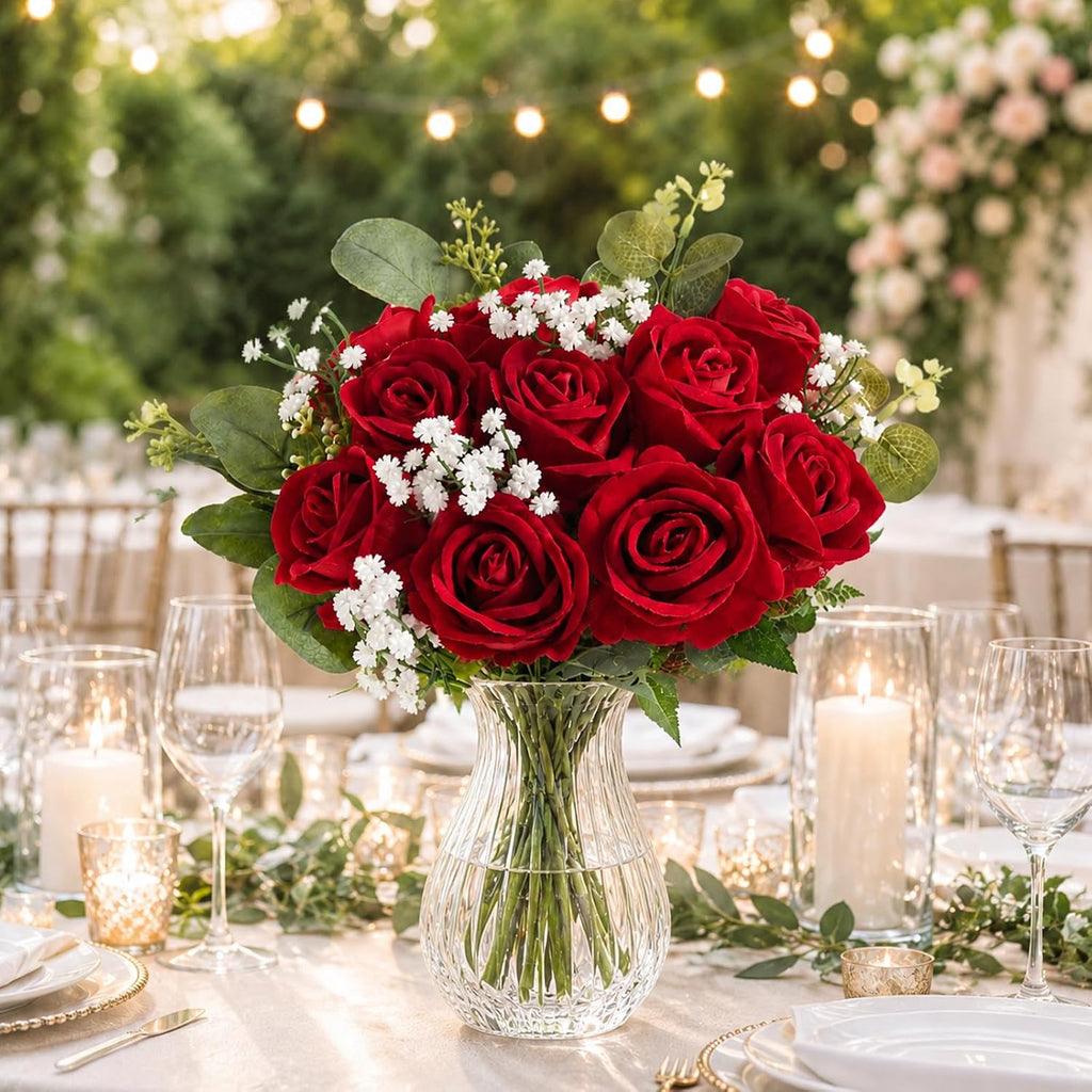 Waipfaru 50 Pcs Red Roses with Baby Breath