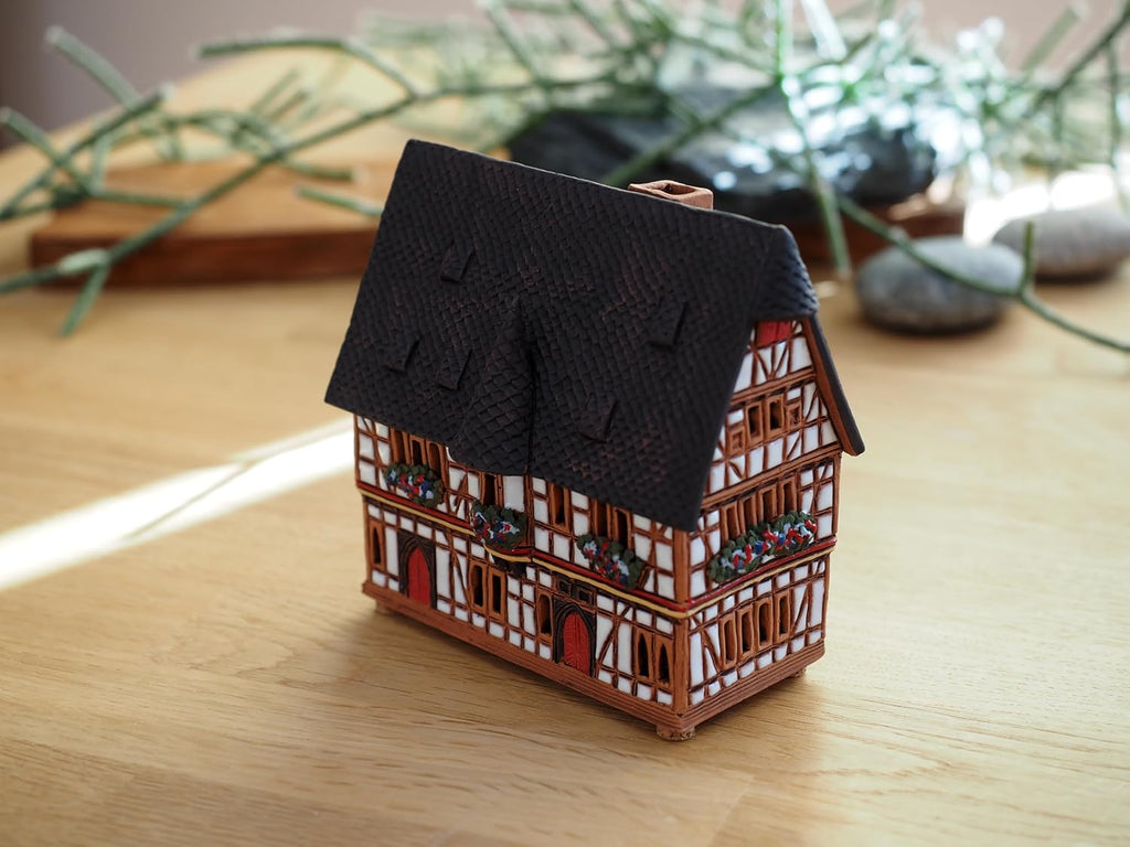 Ceramic Houses and Villages Collection - Handmade House Ceramic Art Cone Incense Holder Room Decoration Collectible Miniature Town Hall in Schotten, Germany R232