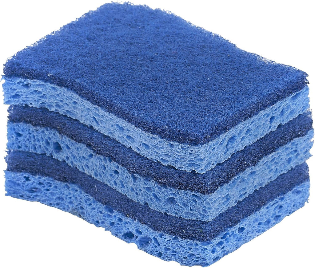 Superio Non-Scratch Cellulose Sponge Kitchen Scrub Sponges with Scouring Pad Set, Good for Non-Stick Cookware Frying Pan, Pot, Counter Top, Sink Scrubbing, Kitchen Scrubbers, Pack of 3, Blue