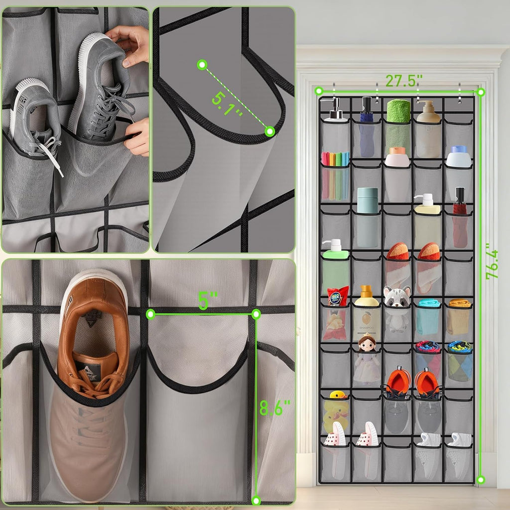 Meolsaek24 Large Mesh Pockets Over the Door Shoe Organizer, Grey