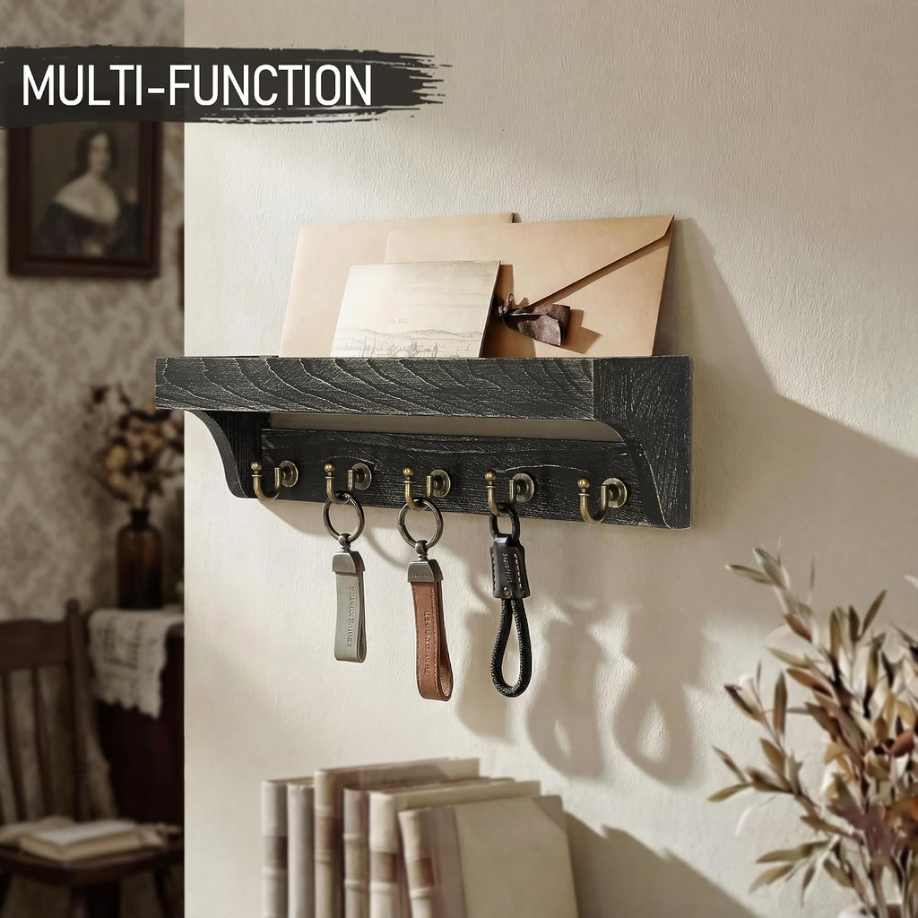 Rebee Vision Key Holder Wall Mount with 5 Hooks for Home Decor, Old Black