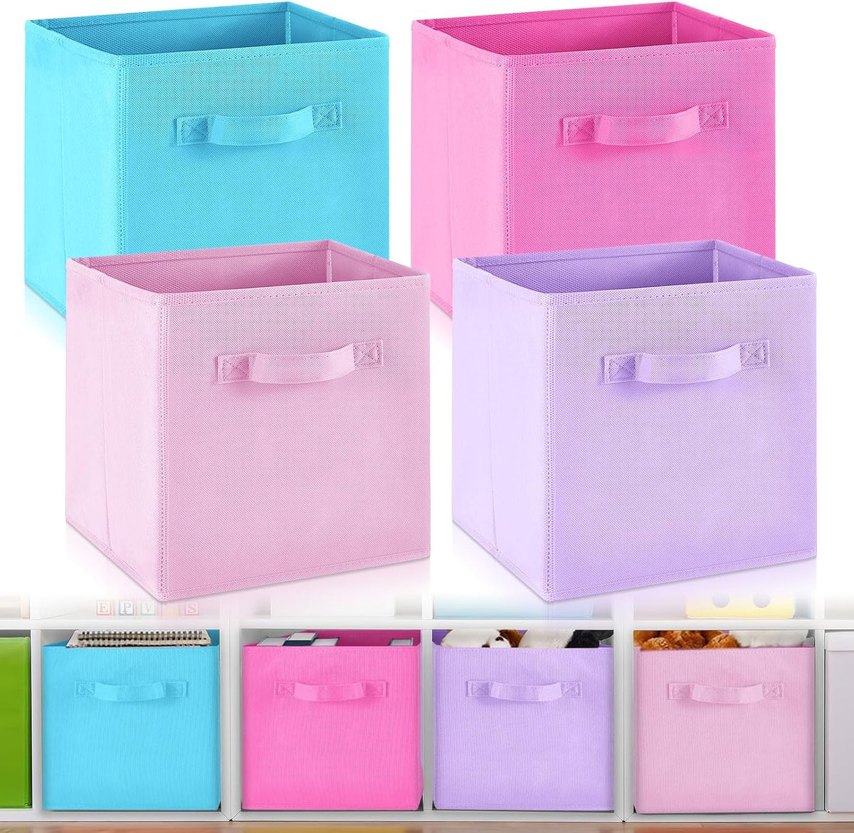 Yinder 4 Pcs Cube Storage Bin Pink Purple 10.5''x10.5''x11'' Storage Cubes