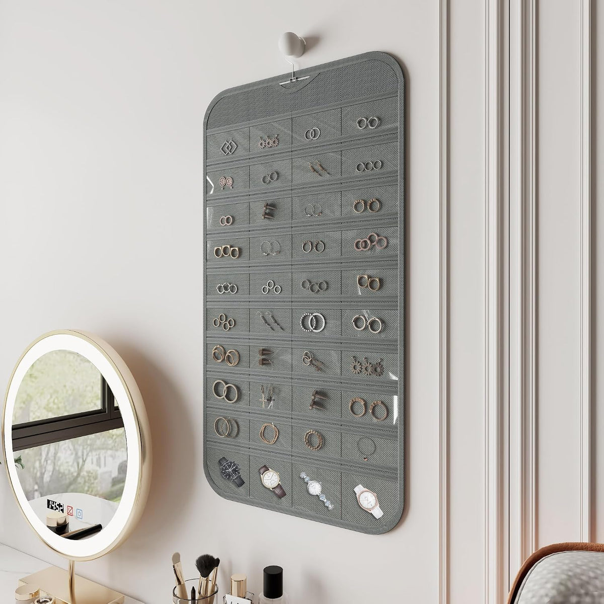 Hanging Jewelry Organizer 80-Pocket Double-Sided Storage, 2-Pack, Gray