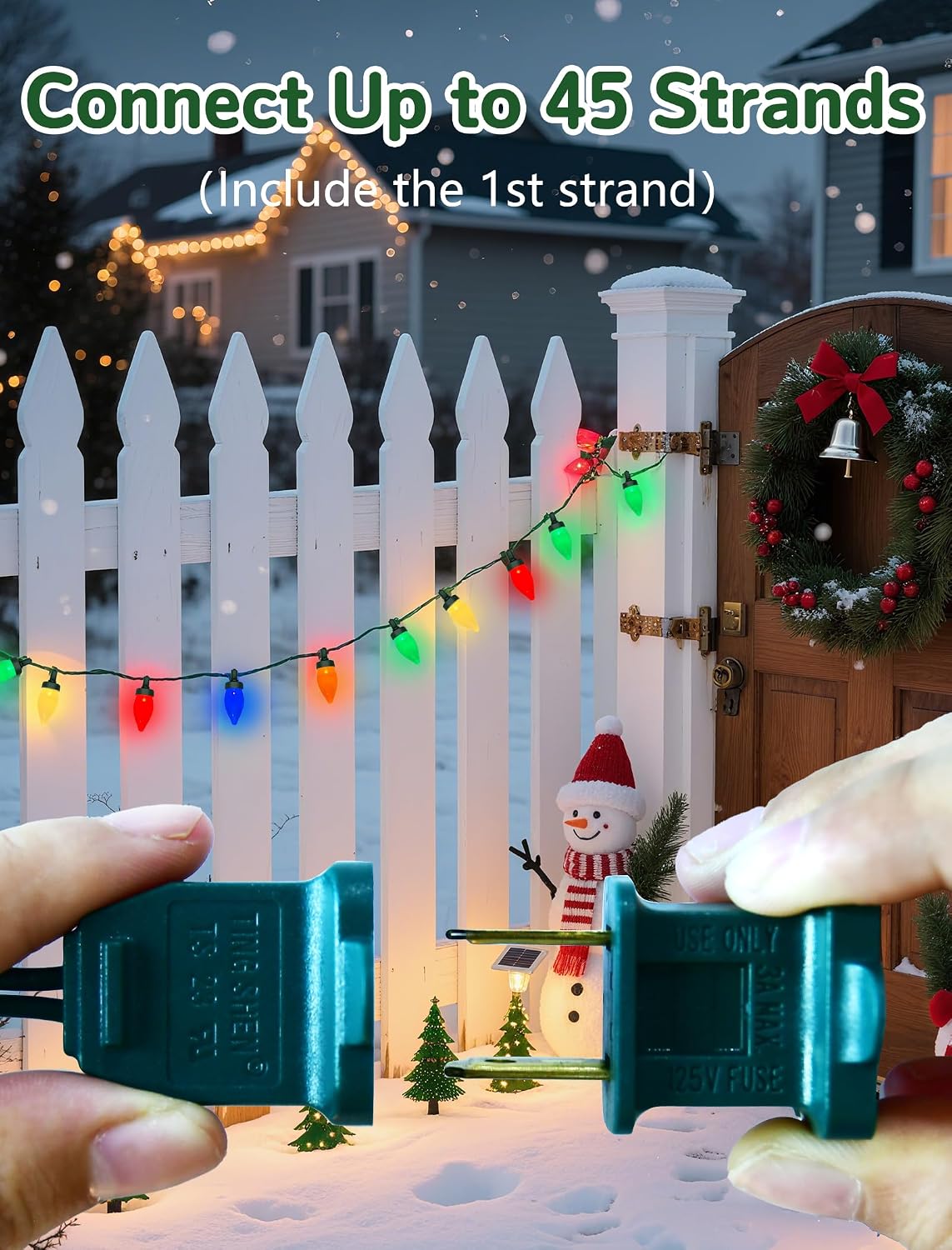 SUNSGNE C7 LED Christmas Colorful String Lights - 26FT Colored Christmas Tree Lights with 50 Multicolor LED Bulbs for Holiday Party Roofline Backyard Garden Patio - Green Wire