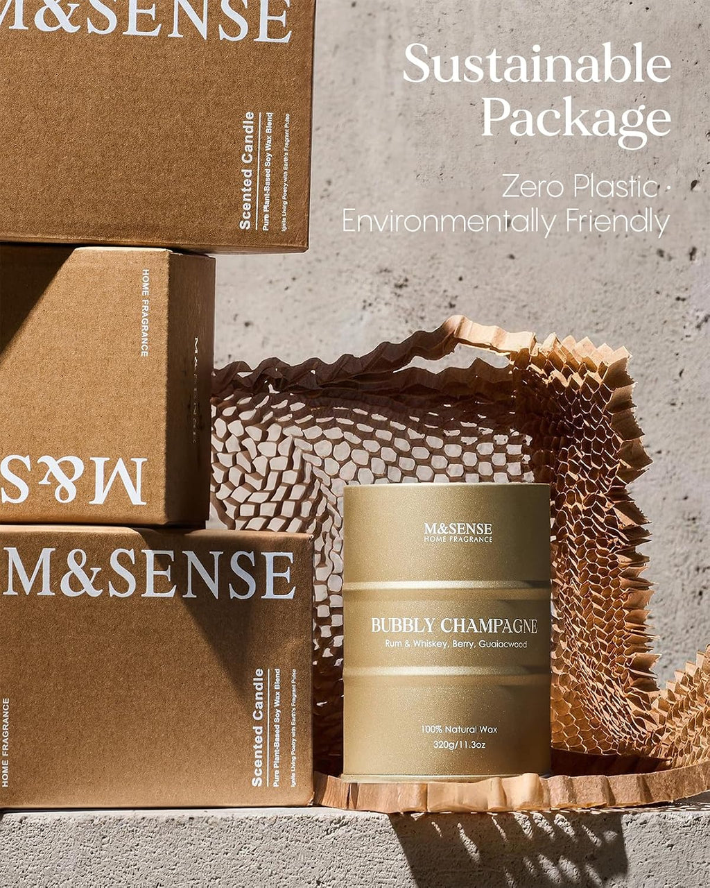 M&SENSE Bubbly Champagne Scented Fall Candles,11.3oz Soy Wax