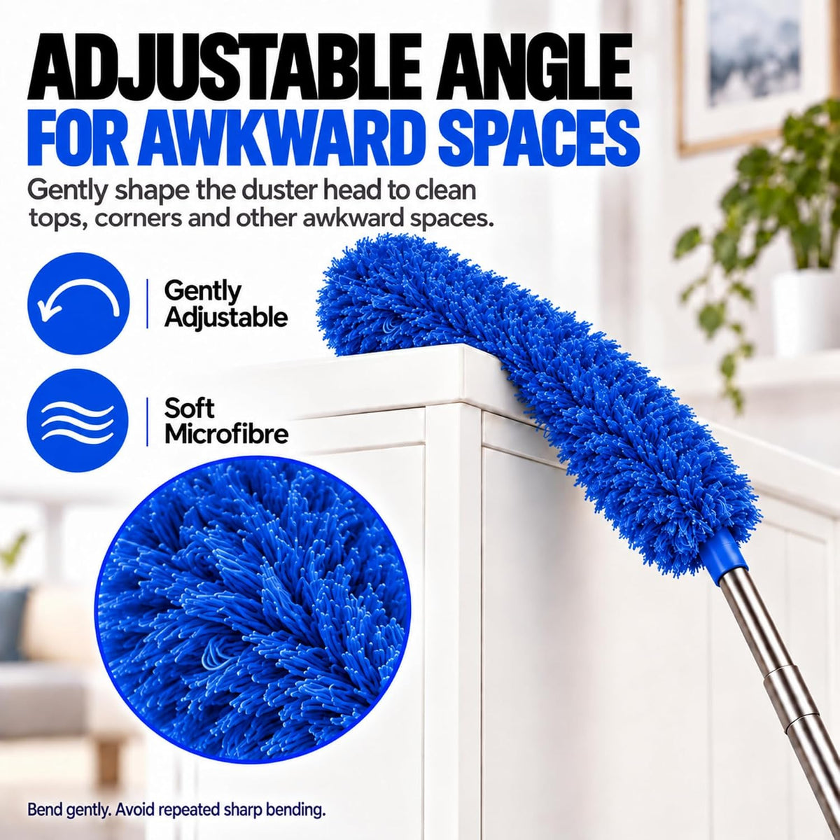 Bendable Microfiber Duster with Extension Pole, Up to 100-Inch Reach
