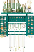 Emfogo Jewelry Organizer Hanging Wall Mounted Jewelry Holder, 5-in-1 Large Capacity Necklace Organizer Wall Hanging Jewelry Display for Ring, Necklaces, Bracelets, Earrings (Green)