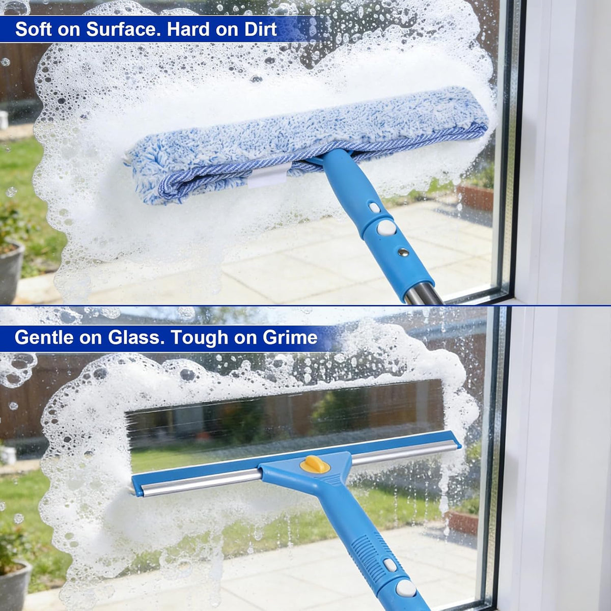 Professional Window Cleaning Kit, Window Washing Kit with 3 Gallon Bucket, 14-Inch Squeegee, 15-Inch Scrubber, 76-Inch Extendable Pole, Set of Window Cleaning Equipment for Home & Commercial Use