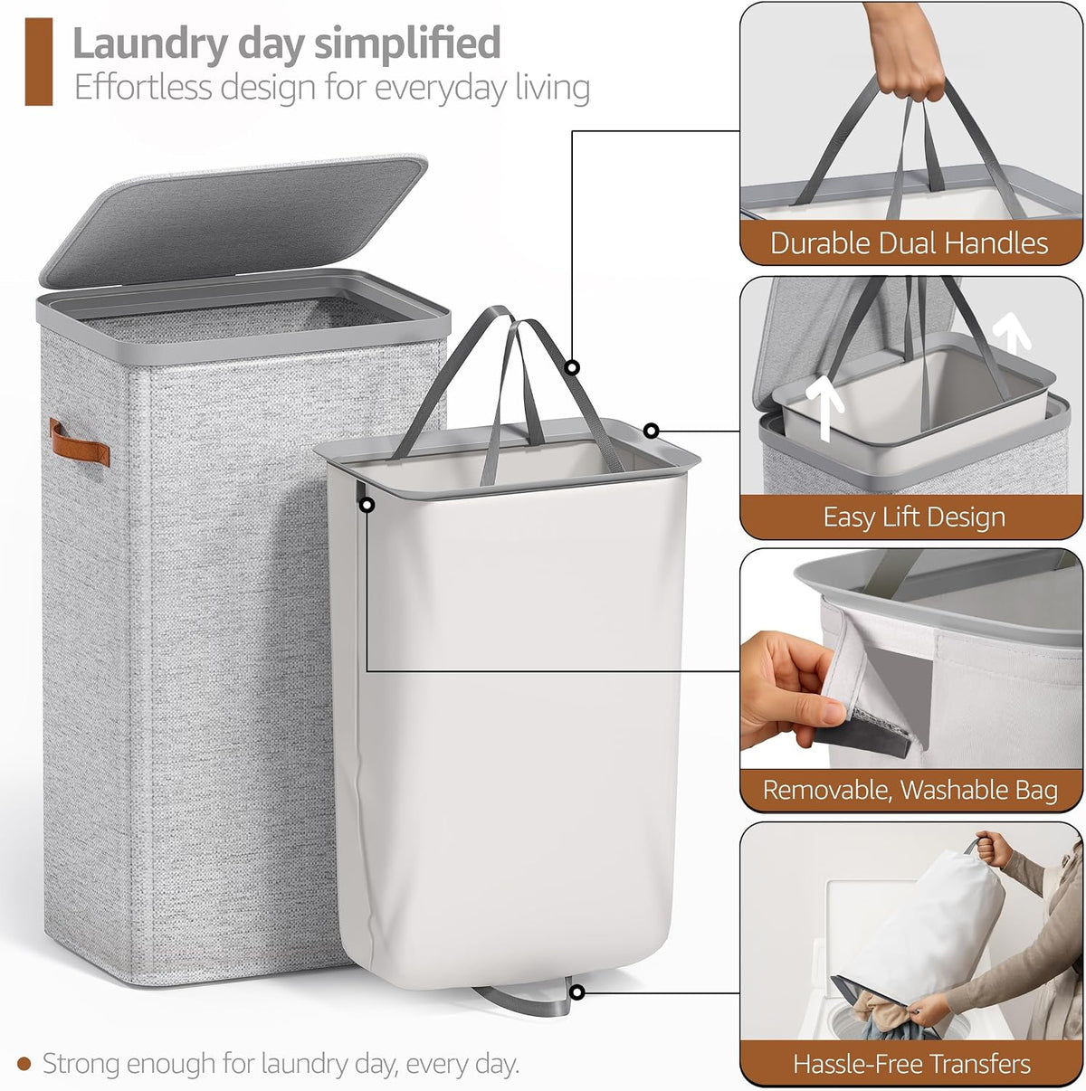 Sorbus Laundry Hamper with Lid - Collapsible Fabric Laundry Basket with Handles and Removable Laundry Bag – 26.5 Gallon (100 L) Dirty Clothes Hamper for Bedroom, bathroom and dorm - 2 Pack (Gray)